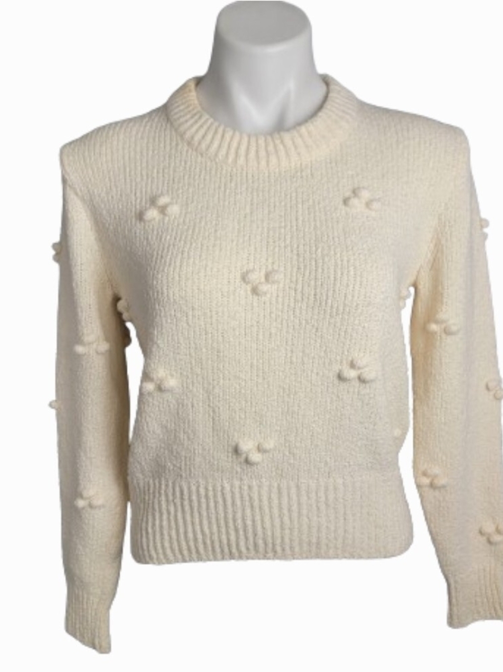 Madewell Cream Pom-Pom Crewneck Sweater